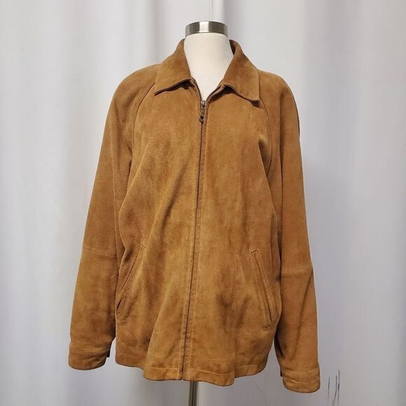Vintage 90s y2k Camel Tan Suede Leather Grunge Distressed Car Coat Lg - Picture 1 of 9